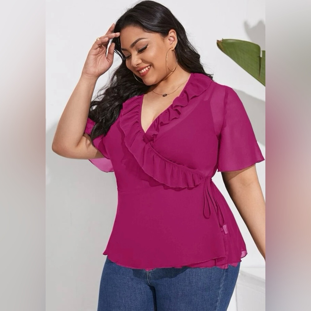 Sheer pink wrap shirt